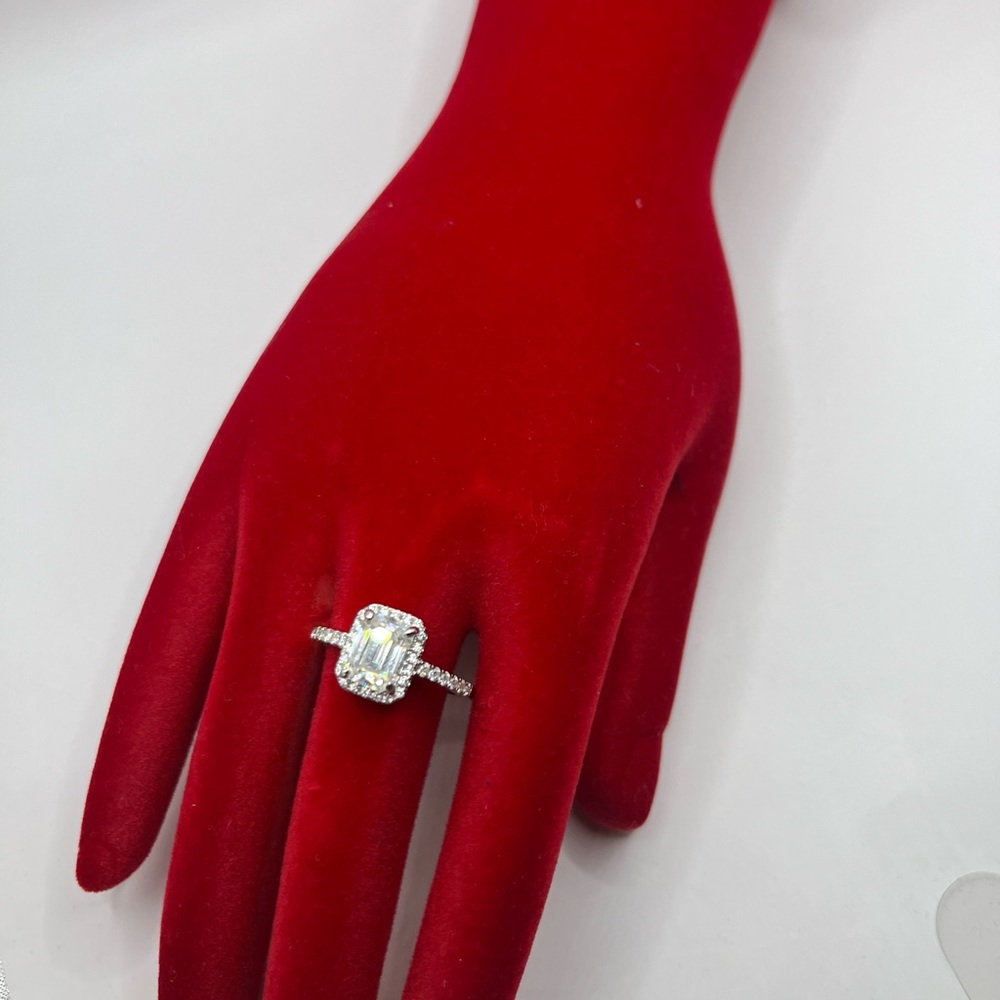 Certified 2 ct moissanite baguette in sterling silver size 7.5
